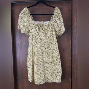 Yellow Floral Puff Sleeve Dress